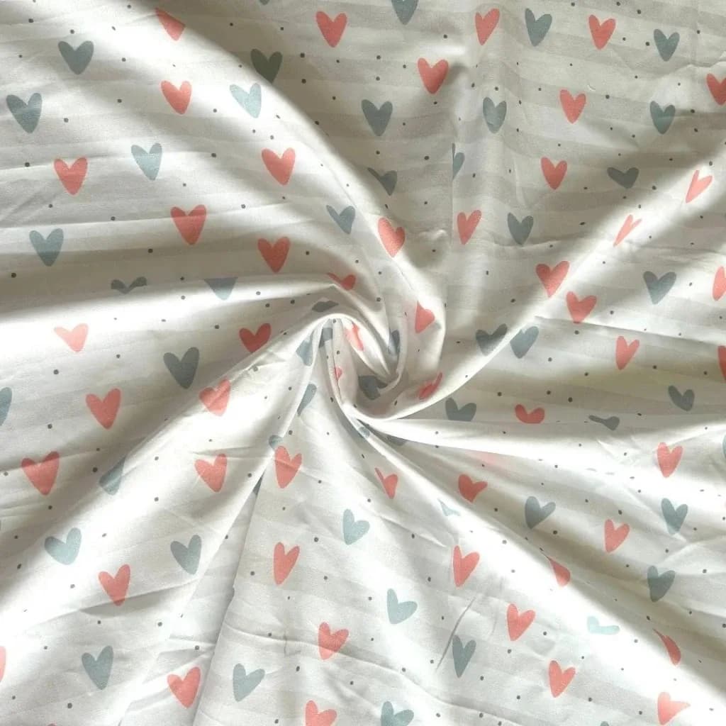 Pembe Kalp Desenli Pamuk Poplin Kumaş / DRY - 39 · Toptan (min. 50 metre)