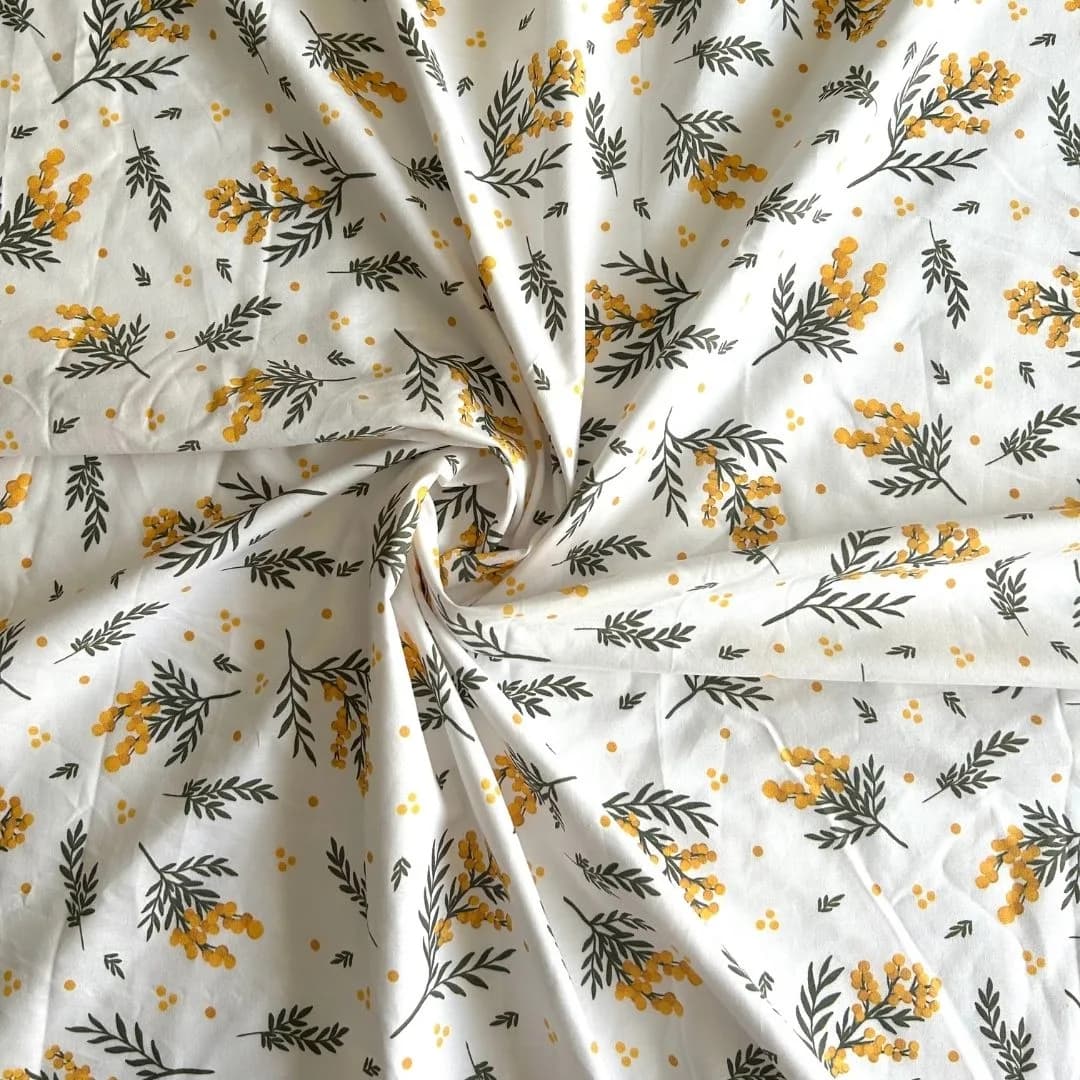 Mimoza Çiçek Desenli Pamuk Poplin Kumaş / DRY - 22 · Toptan (min. 50 metre)