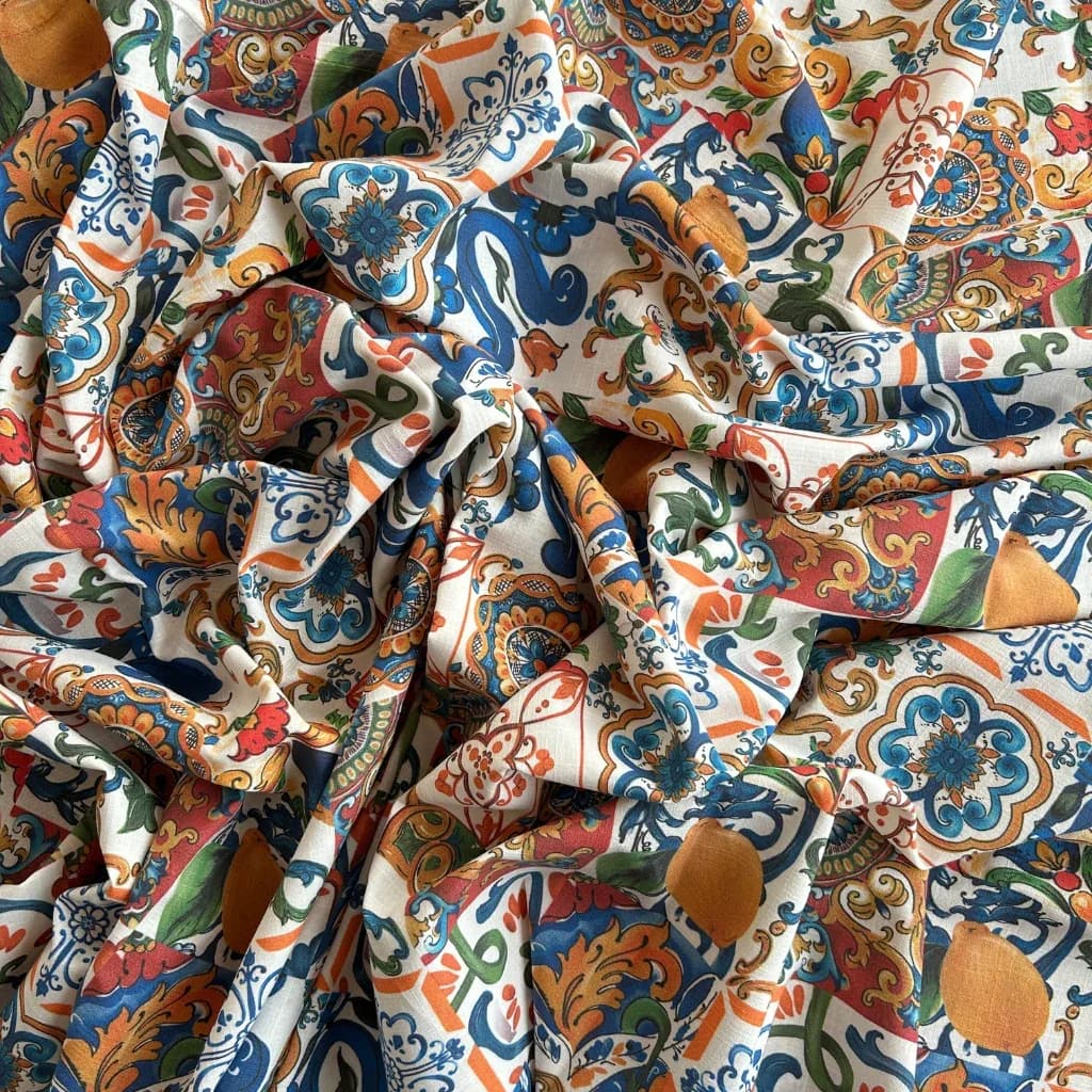 Vintage Desenli Pamuk Keten Kumaş / DRY - 117 · Toptan (min. 50 metre)