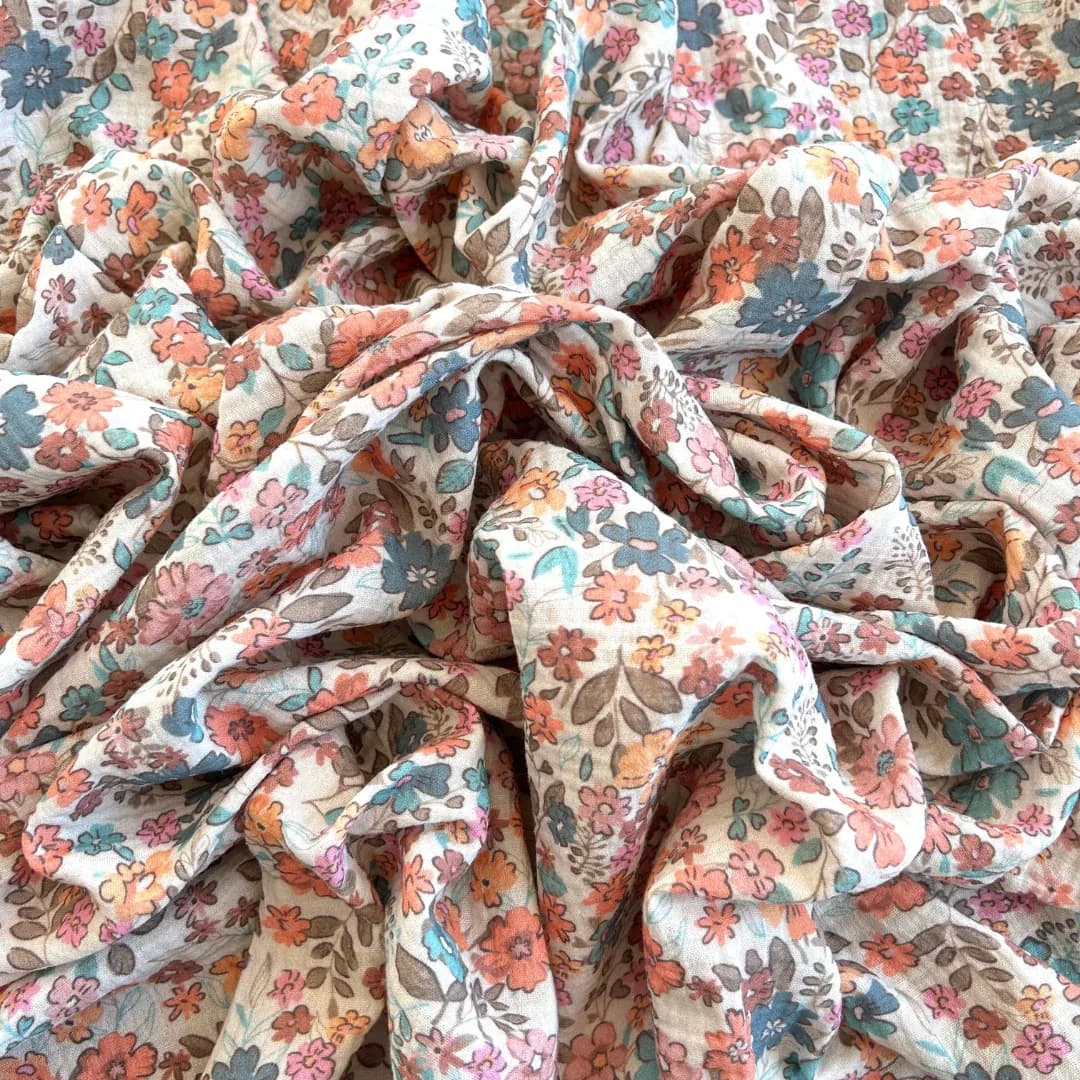 Çıtır Çiçek Desenli Çift Kat Pamuk Müslin Kumaş / DRY - 30 · Toptan (min. 25 metre)